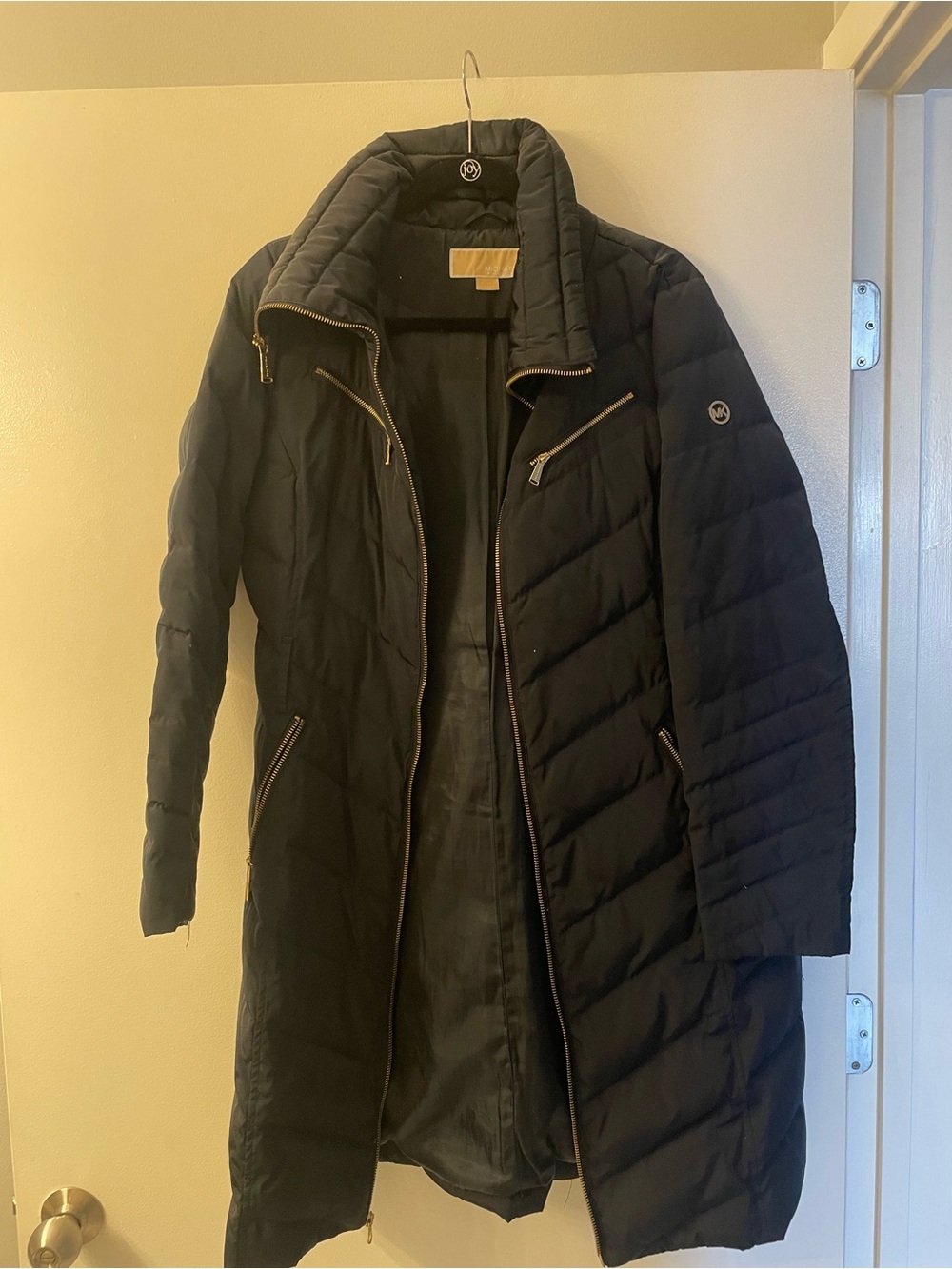 Michael Kors Black Quilted Long Puffer Coat with Zip Details